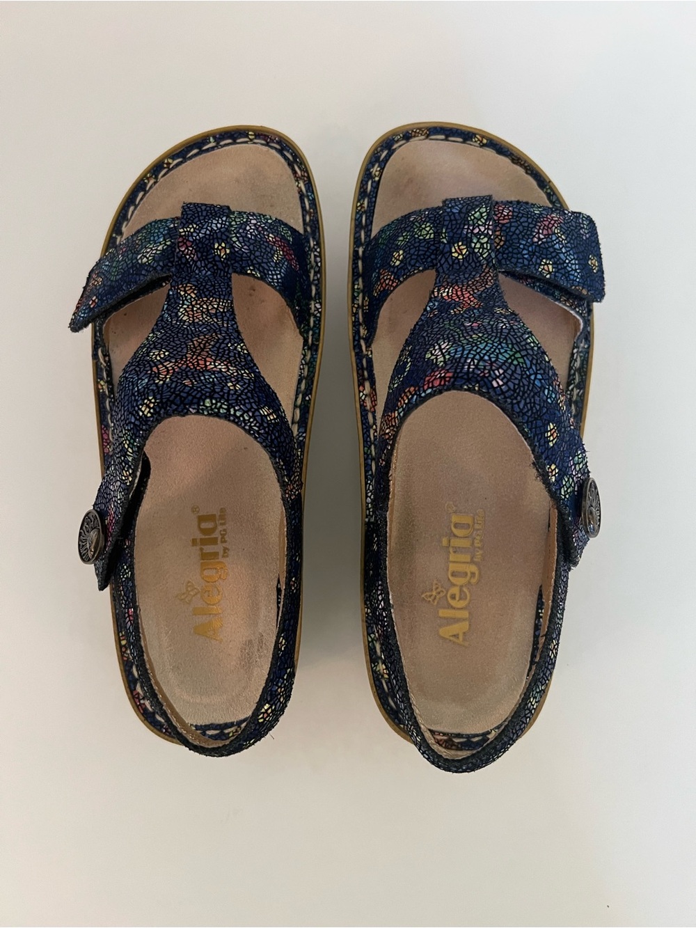 Alegria Women’s Navy Blue Mosaic Adjustable Sandals Size 7 Excellent Condition